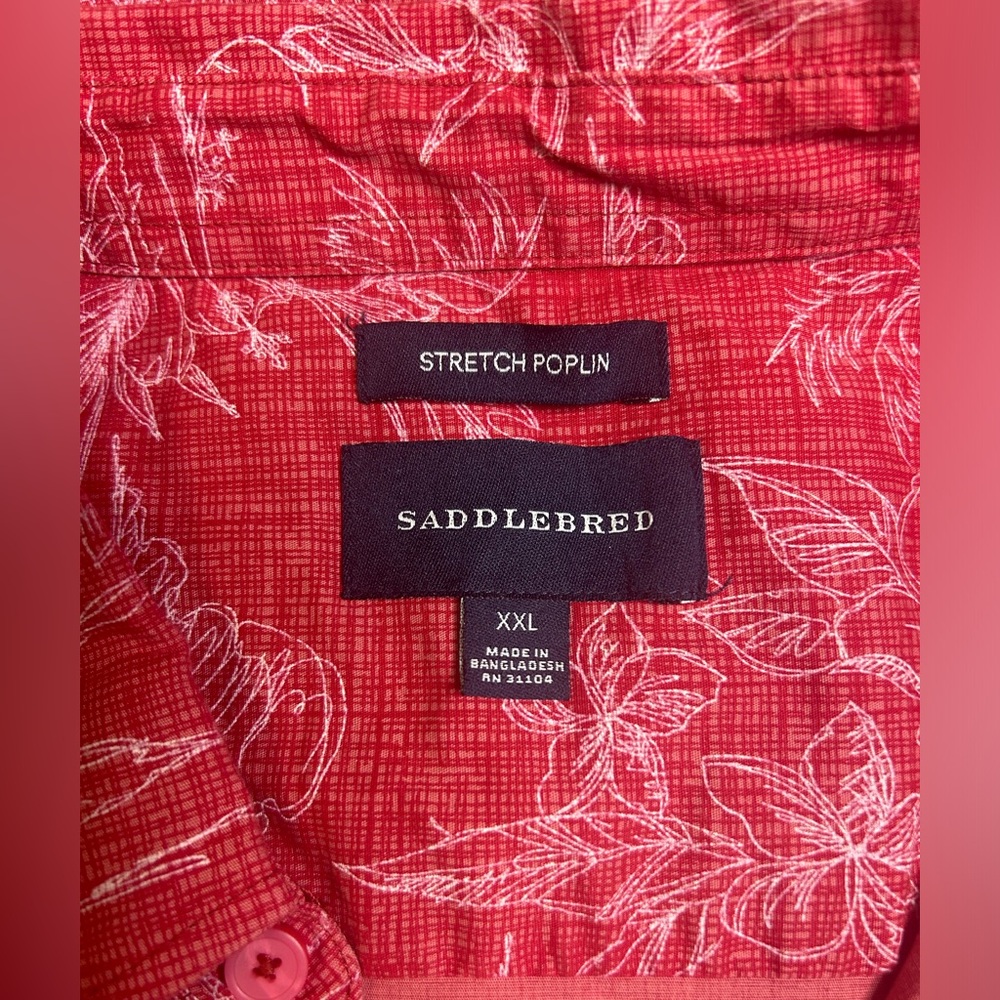 Saddlebred Red and White Floral Hawaiian Button Down Shirt. Men’s XXL. - Picture 3 of 6